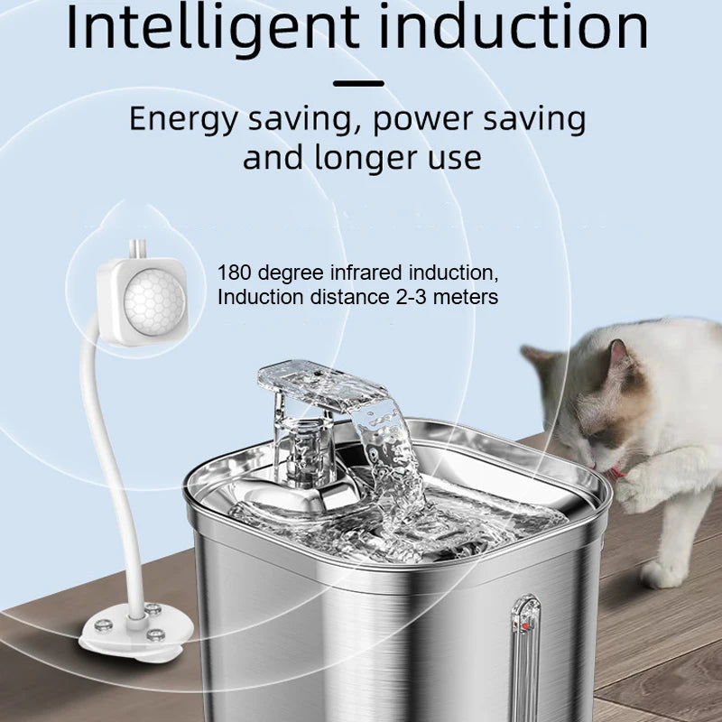 OEM 2.2L Stainless Steel Smart Cat Water Fountain Charge Automatic Circulation Luxurious Stylish Design LCD Display Eco-Friendly