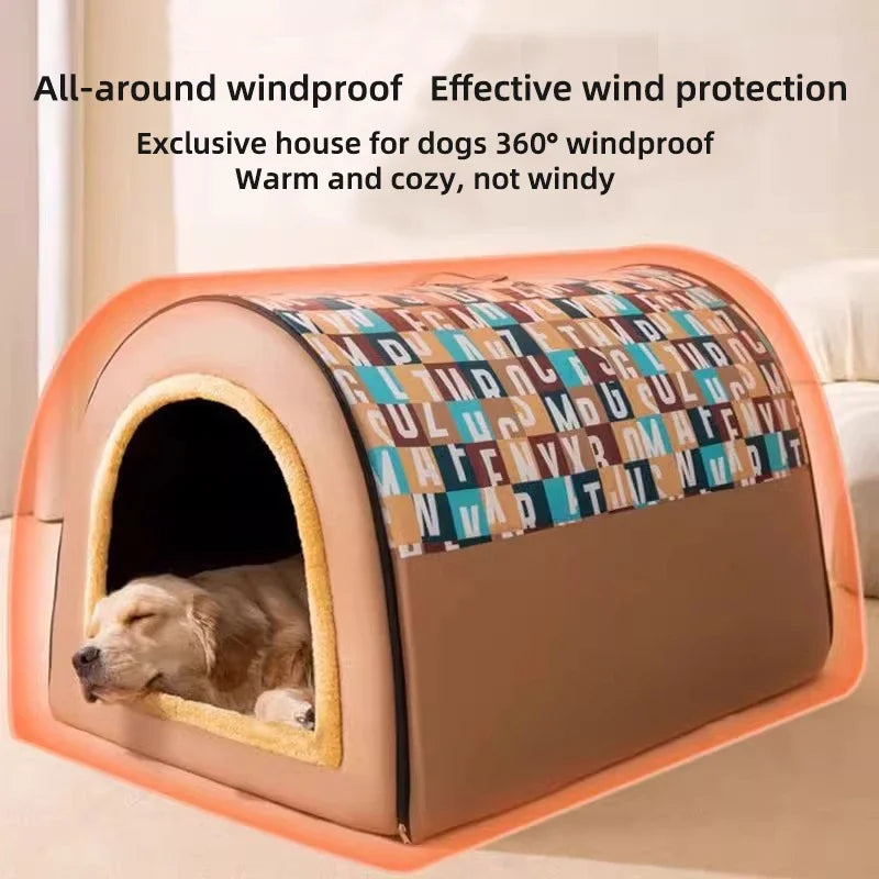 Plush Large Oversized Dog Kennel Modern Four Seasons Pet House with Removable Winter Cover for Golden Dogs in Summer Winter