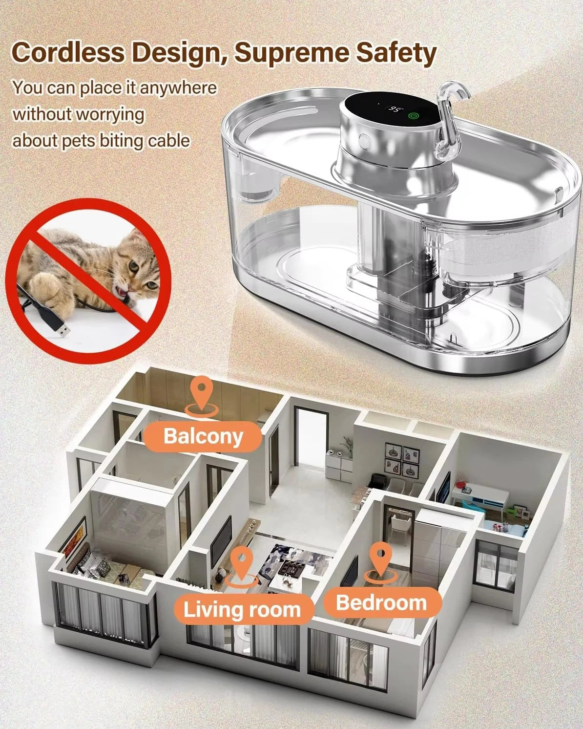 OEM 3L Automatic Pet Water Fountain Stainless Steel Cat Water Fountain USB 5000mah Transparent Drinker Feeder Water Dispenser