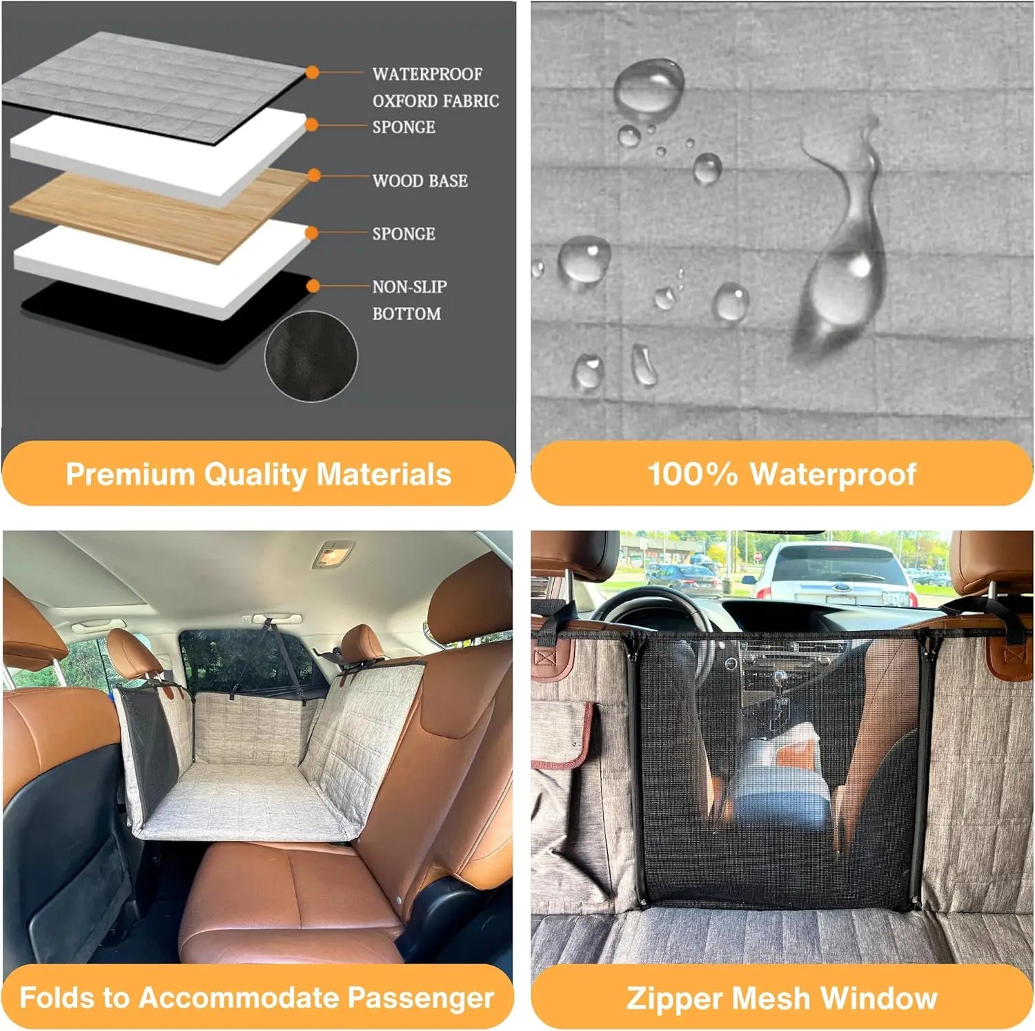 Backseat Extender for Dogs Waterproof Hard Bottom Dog Car Seat Cover with Door Covers Seat Extender with Mesh Window and Storage