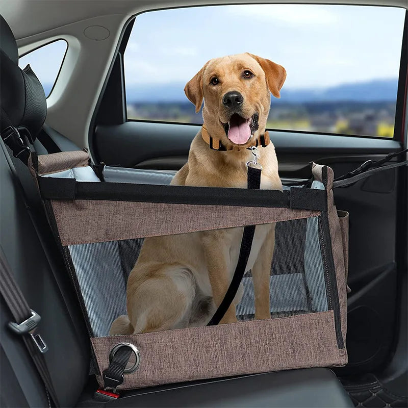 Small Medium Dog Car Seat Booster with Waterproof Mat Oxford Material Pet Travel Protector with Portable Storage Pocket