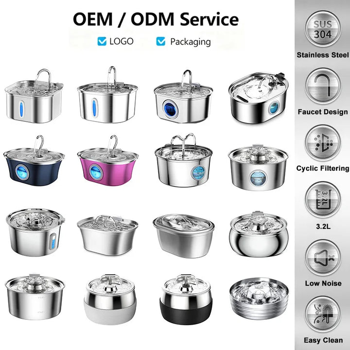 Hot Selling Custom 3.2/4L Stainless Steel Pet Water Dispenser with Water Level Wholesale Cat Water Fountain Manufacturer OEM ODM