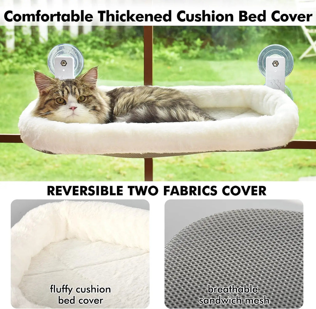 Cordless Cat Hammock Window Perch Window for Cats with 4 Strong Suction Cups Solid Metal Frame and Soft Cover Indoor Cat Bed