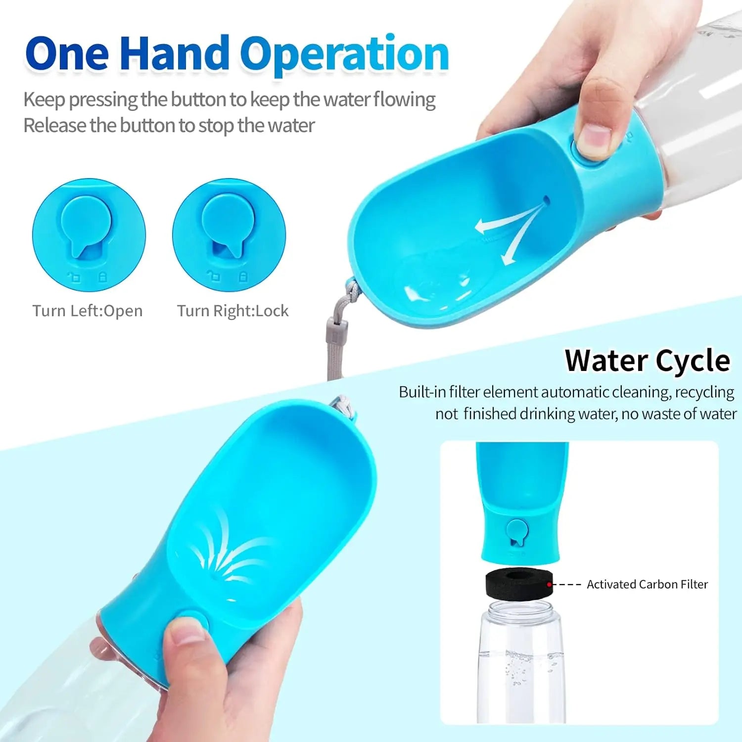 3 in 1 Dog Water Bottle Pet Bowls & Feeders Dog Water Bottle with Food Storage 550ml Outdoor Travel Pet Water Bottle