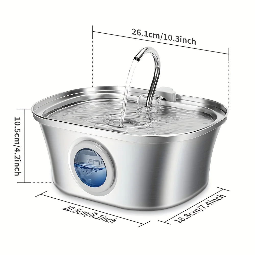 3.2L Automatic Cat Water Fountain LCD Display Stainless Steel Boat Shape Water Level Window Smart Pet Water Dispenser