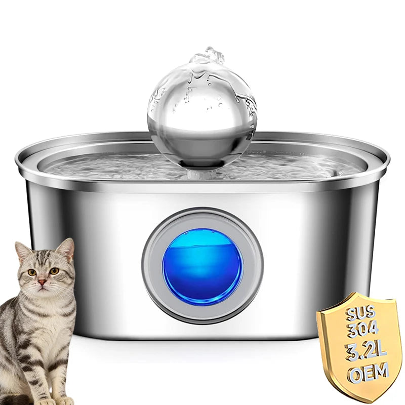 OEM 3.2L Eco-Friendly Stylish Stainless Steel Automatic Cat Water Fountain with Portable Design for Indoor Use