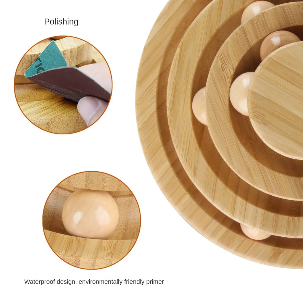 Interactive Cat Toy Rotary Table Solid Wood Pet Playing Stick Bell Baby Cat Automatic Cat Play Ball Pet Supplies