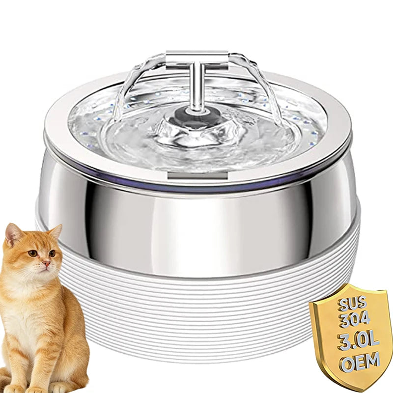 3L Stainless Steel Cat Water Fountain Pet Water Fountain Ultra-Quiet Pump Drinking Fountain Dispenser Pet Supplies