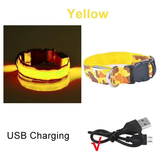 USB Rechargeable Dog Collar Light Luminous Flashing Glowing Bright Nylon Electronic Pet Reflective LED Dog Collar Night Safety