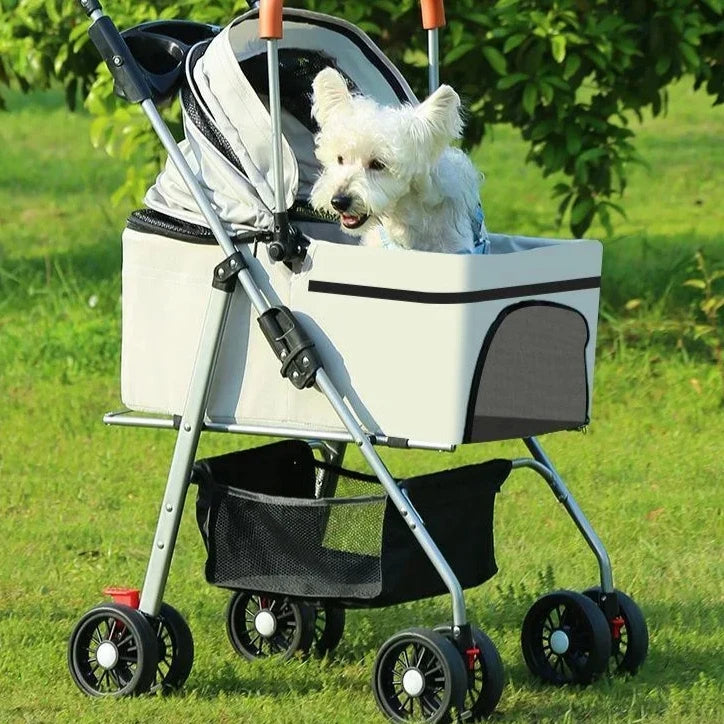 Foldable Pet Stroller for Dogs Cats Lightweight with Bag Detachable External Push Dog Walking Detachable Dog Carry