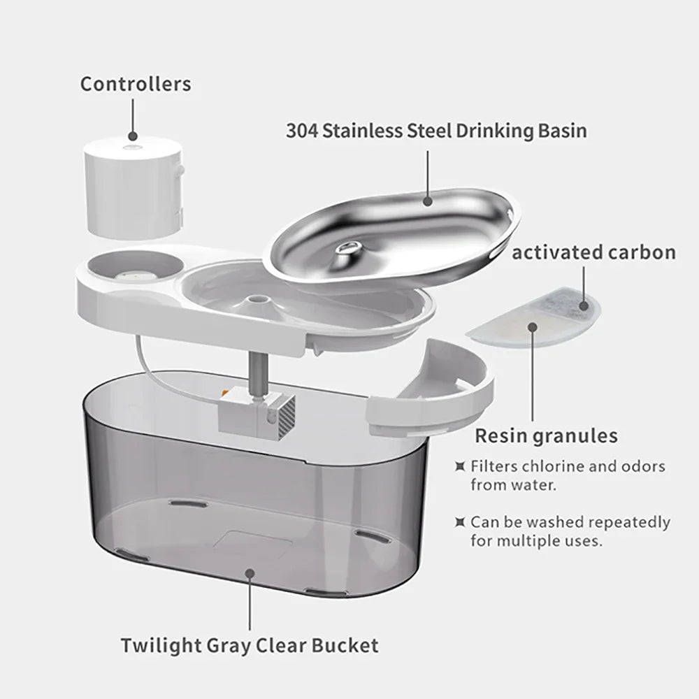 4L 5000mAh Automatic Pet Water Dispenser Wireless Stainless Steel Bowl Cat Drinking Fountain Charging Sensor Oval Shape Battery