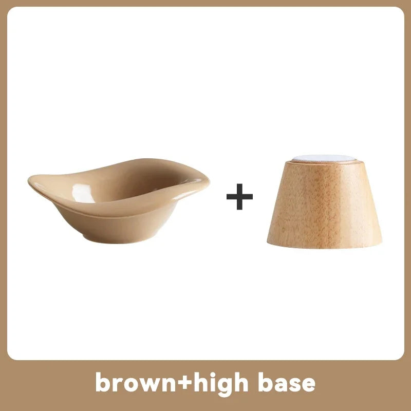 Raised Tilted Cat Food Water Bowl Pet Dog Elevated Drinking Eating Bowls with Wooden Stand Puppy Kitten Feeding Ceramic Cat Bowl