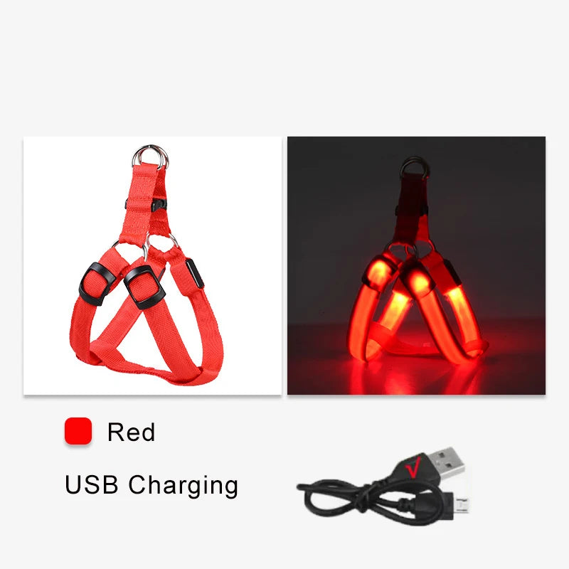 Adjustable LED Dog Harness No Pull Small Medium Glowing Nylon Breast Band Night Safety Pets Dog Accessories