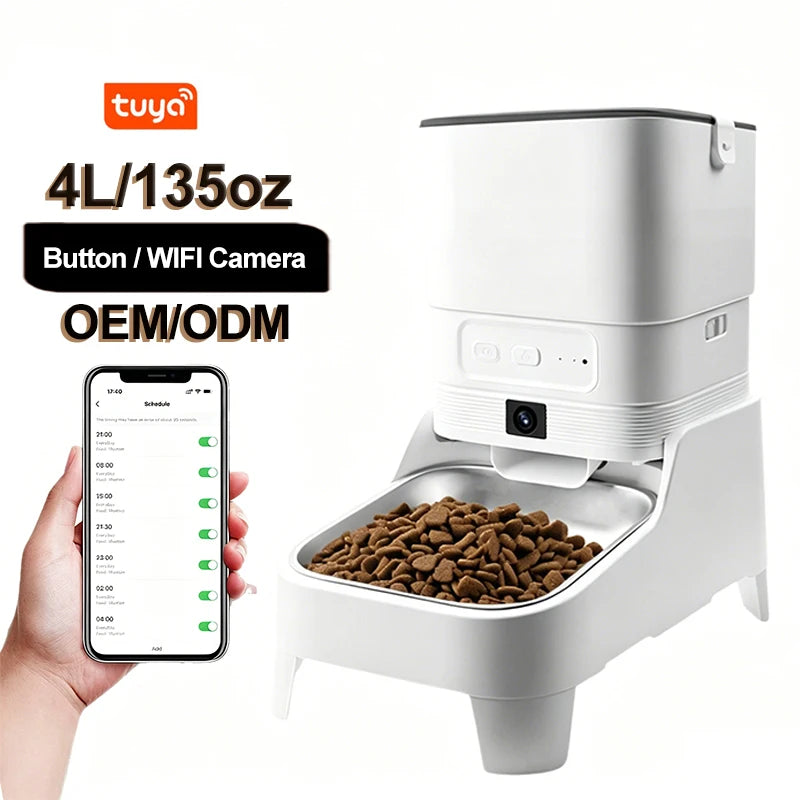 Custom 4L Smart Dog Feeder with Camera Night Vision WiFi Automatic Cat Feeder Remote Control Add Food Dog Food Dispenser OEM ODM