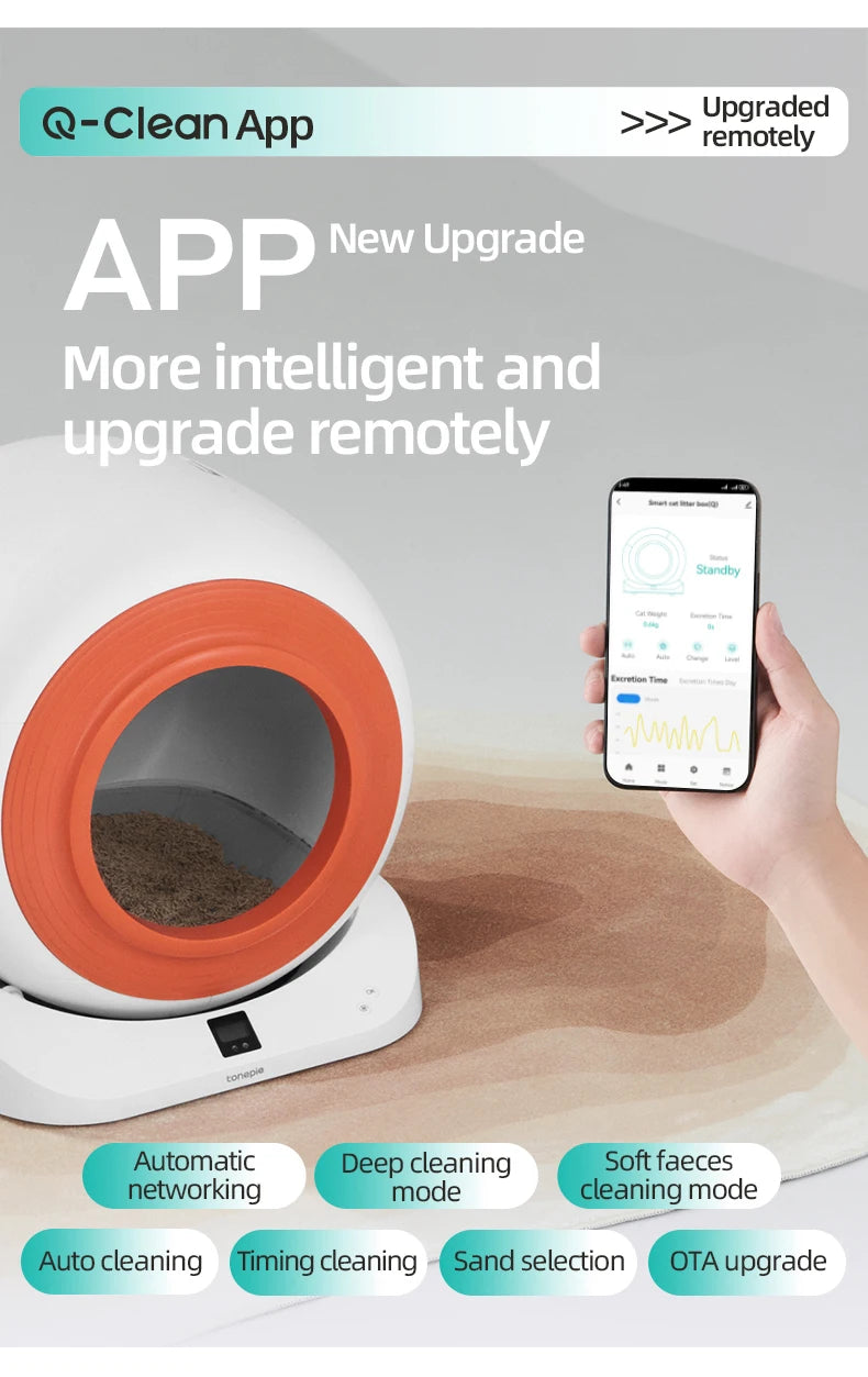 65L Automatic Self-Cleaning Cat Litter Box APP Control Detachable Tonepie Q-clean OEM ODM Smart Cat Toilet Cat Products