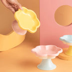 Ceramic Cat Bowl Flower Design Cat Food Bowl High Foot Water Plate Snack Dish with Stand for Neck Protection Drinking Water