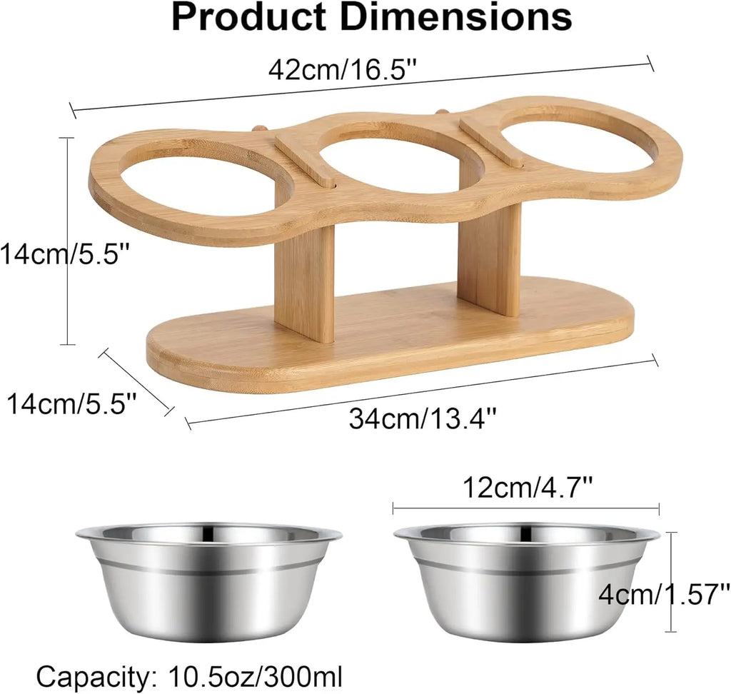 Elevated Dog Bowls Raised 15 Degree Pet Bowls for Cats Small Dogs Raised Wooden Dog Food Feeder with 3 Stainless Steel Pet Bowls