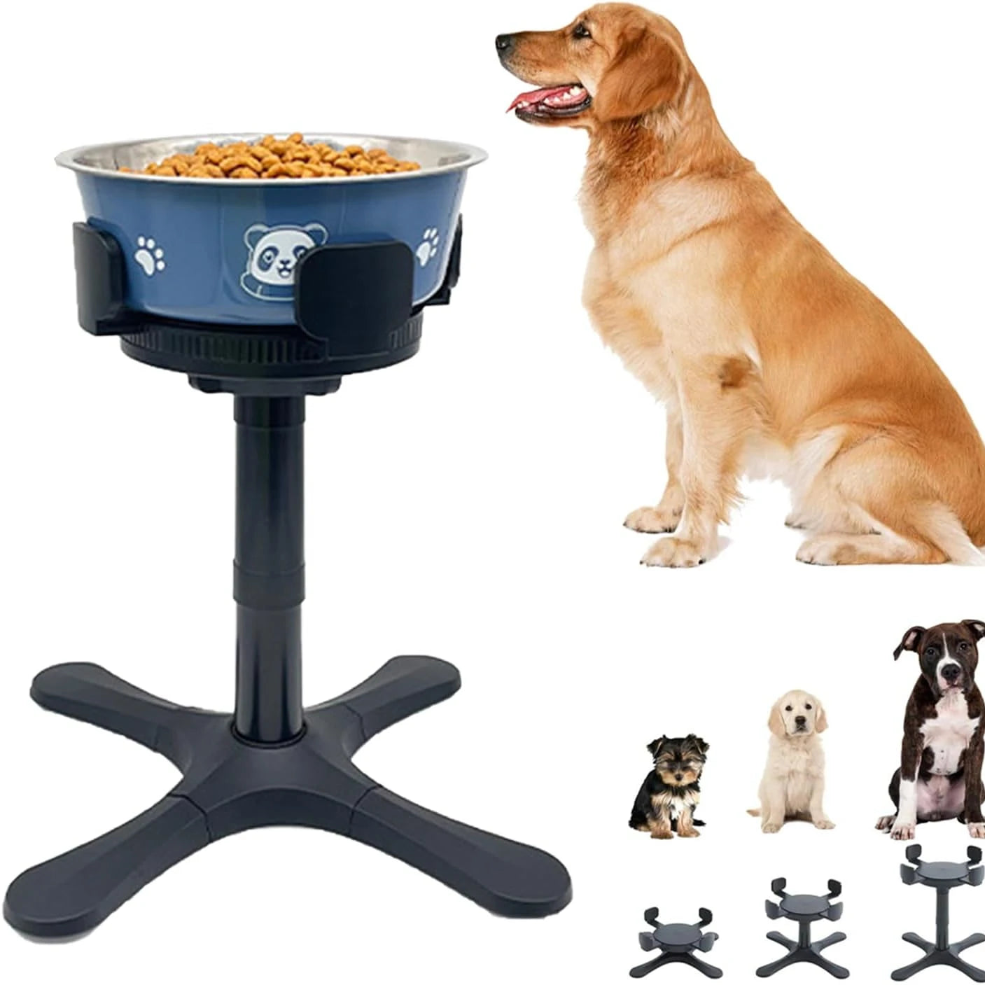 Adjustable Non-Slip Raised Dog Bowl Portable Collapsible Tilted Feeding Stand for Medium and Large Breeds 3 Heights