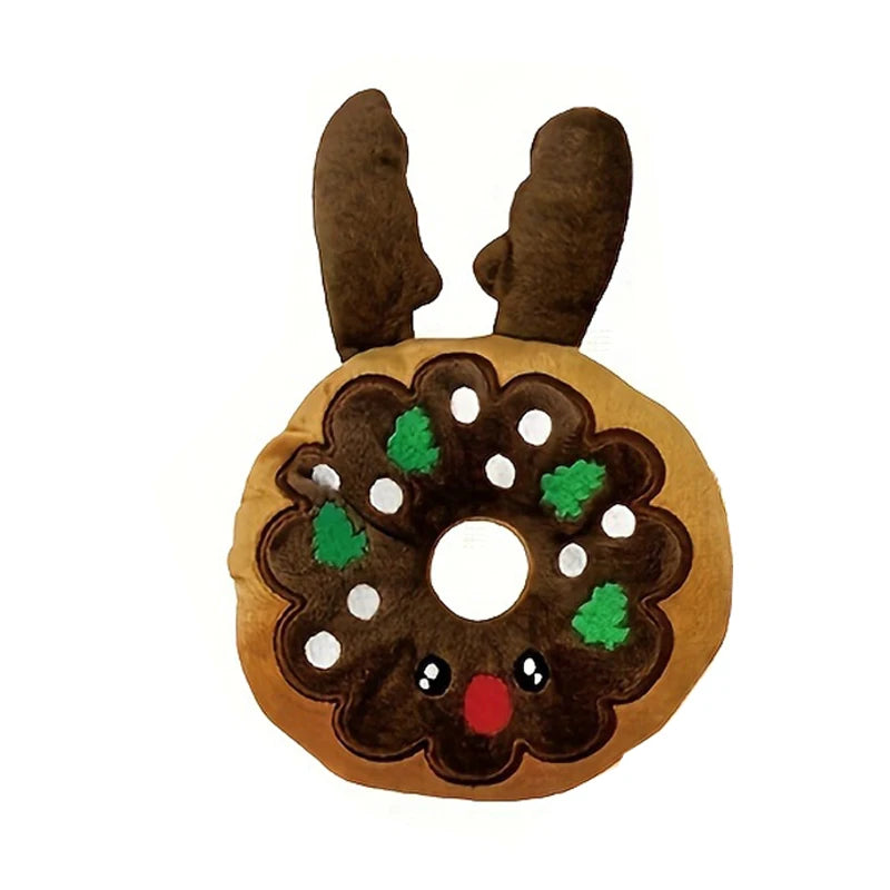 Christmas Medium Size Eco-Friendly Dog Chewing Toys Plush Sound Making Cartoon Donuts Antlers & Cotton Pet Toys