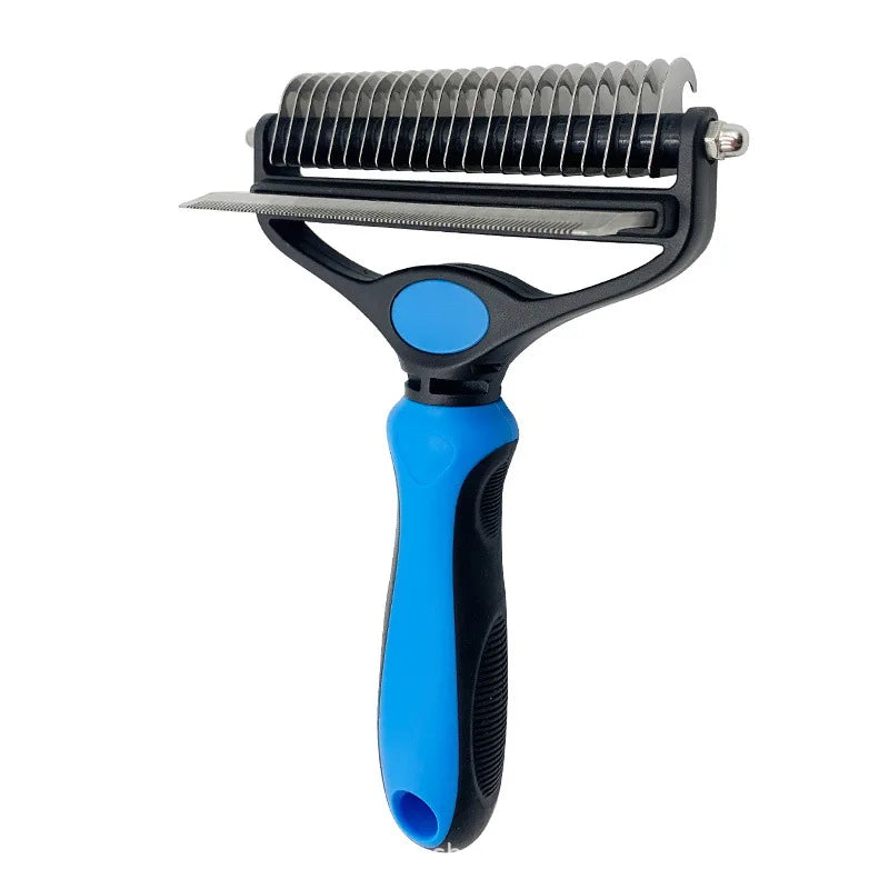 2 Sided Stainless Steel Pet Hair Remover Brush Comb for Dog Deshedding Mats & Tangles Grooming Tool