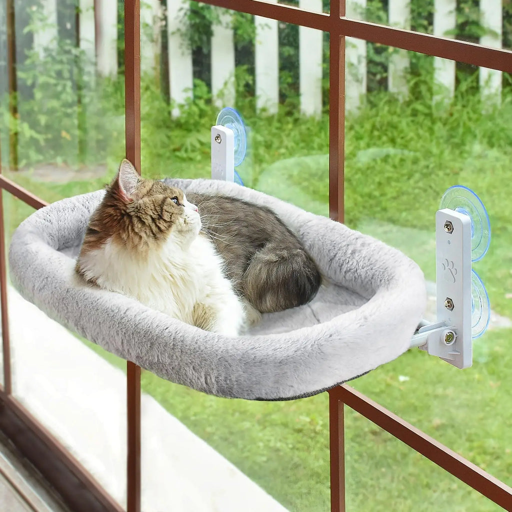 Cordless Cat Hammock Window Perch Window for Cats with 4 Strong Suction Cups Solid Metal Frame and Soft Cover Indoor Cat Bed
