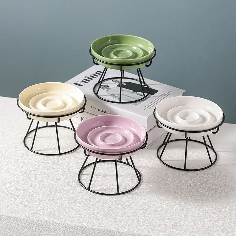 Ceramic Slow Feeder Bowl Basic Bowls for Healthy Eating Protects Cervical Spine Non-Tip Design for Kittens for Small Dog Breeds