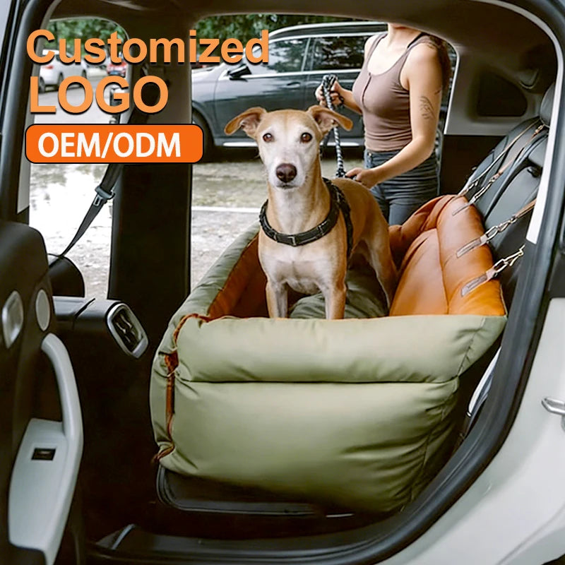 OEM Logo Luxury Rectangle Car Seat Booster Bed for Large Dogs Removable Washable Sponge Non-Slip Safety Design Summer Winter Use