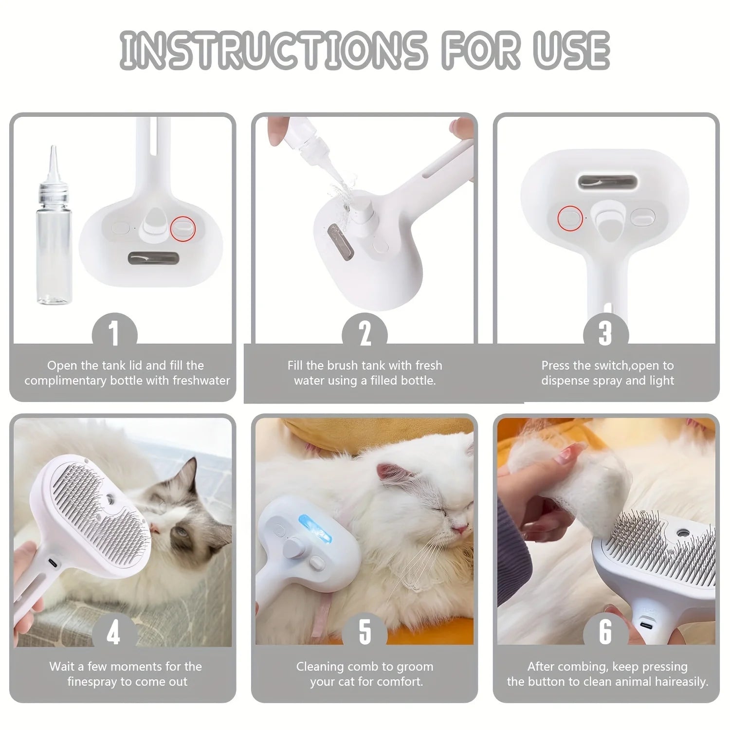 2-in-1 Misting Pet Hair Comb Gentle Water Spray Brush with Release Button for Easy Shedding and Grooming Brush