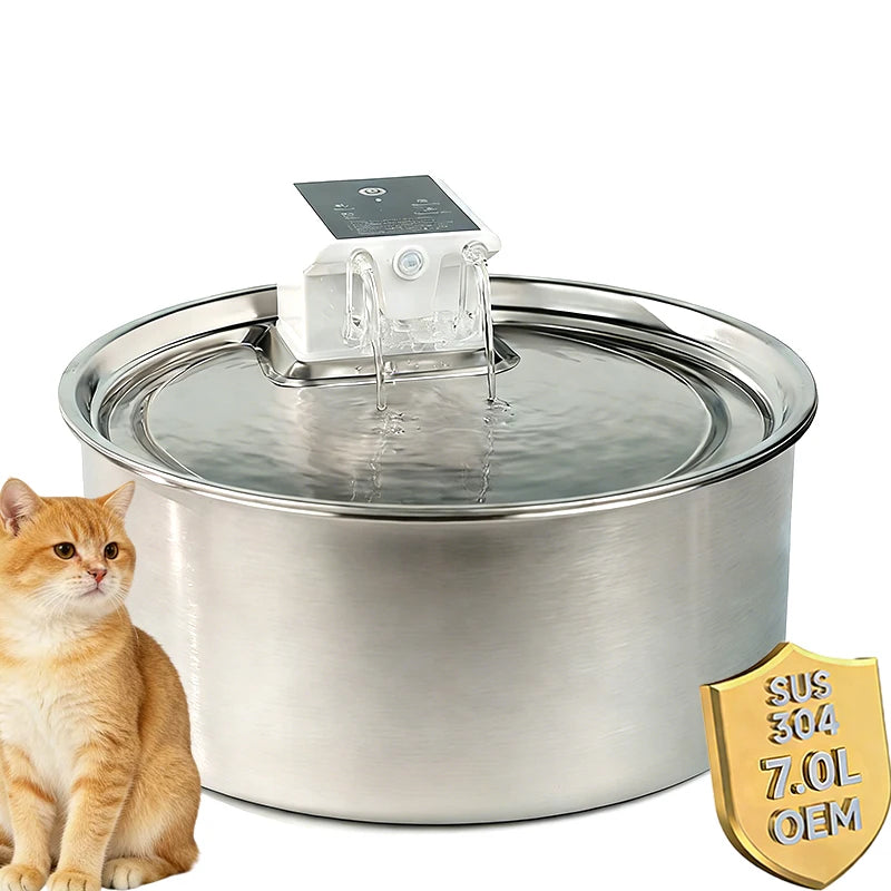 New Factory OEM Stainless Steel Smart Pet Water Dispenser 7L Large Capacity Dog Bowls Automatic Cat Water Fountain for Multi-Cat