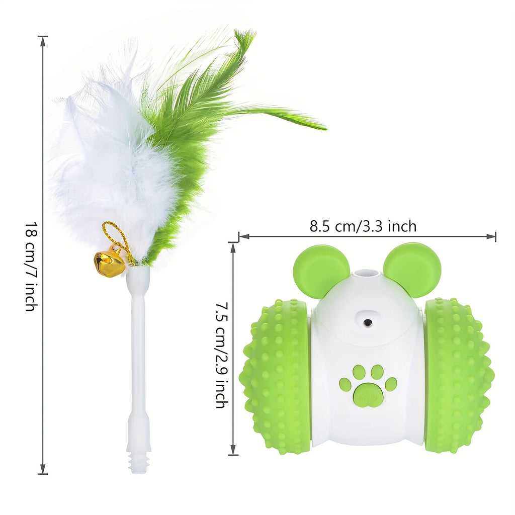 Automatic Cat Laser Toy with Feather Laser Pointer 2 in 1 Interactive Cat Toy with 2 Modes Long Lasting Battery Life USB C