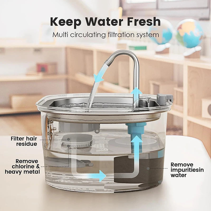 OEM Luxurious Stylish Stainless Steel Automatic Dog & Cat Water Fountain 3.2L/108oz with LCD Display Pet Water Fountain