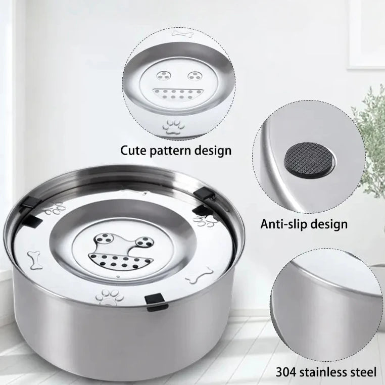 3L Stainless Steel No Spill Water Bowl for Dogs Non-Slip Slow Dog Bowl Water Feeder Dispenser for Medium Large Dogs