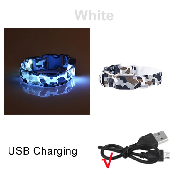 USB Rechargeable Dog Collar Light Luminous Flashing Glowing Bright Nylon Electronic Pet Reflective LED Dog Collar Night Safety