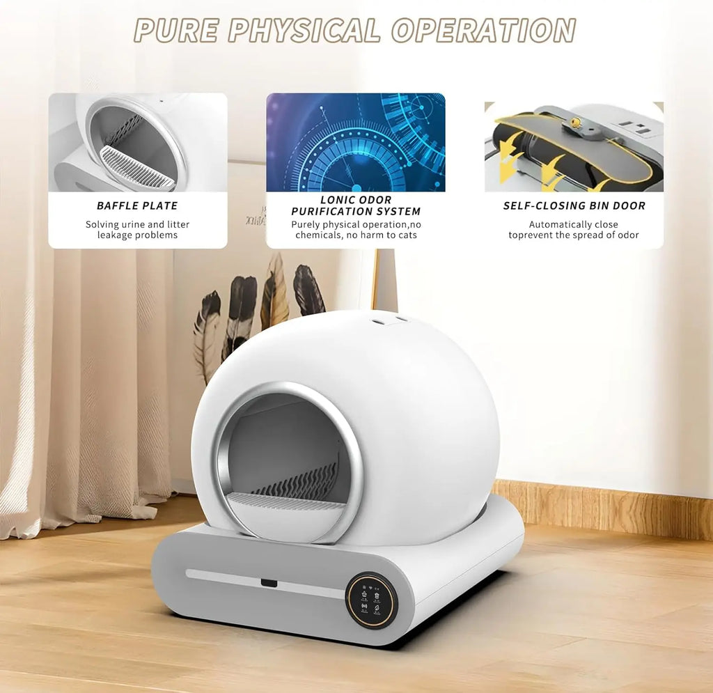 Smart Cat Litter Box with Automatic APP Control 65L+9L Large Capacity Easy Clean Self-Cleaning Cat Toilet