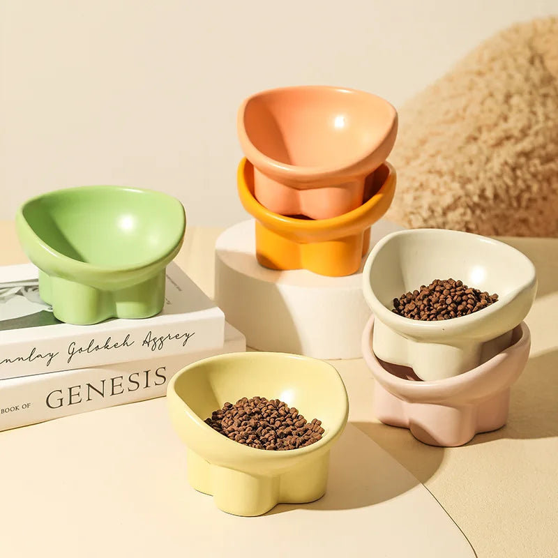 Ceramic Extra Wide Elevated Cat Food Bowl Ceramic Cat Bowls for Food and Water Wide Shallow Cat Food Dish Great Height