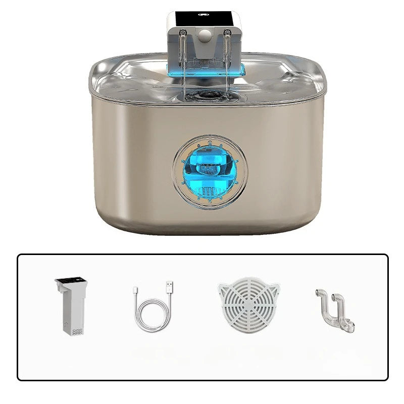 2026 New OEM 3.2L Stainless Steel Cat Water Dispenser Wireless Cat Water Fountain Smart Circulation Window Model for Multi Cats