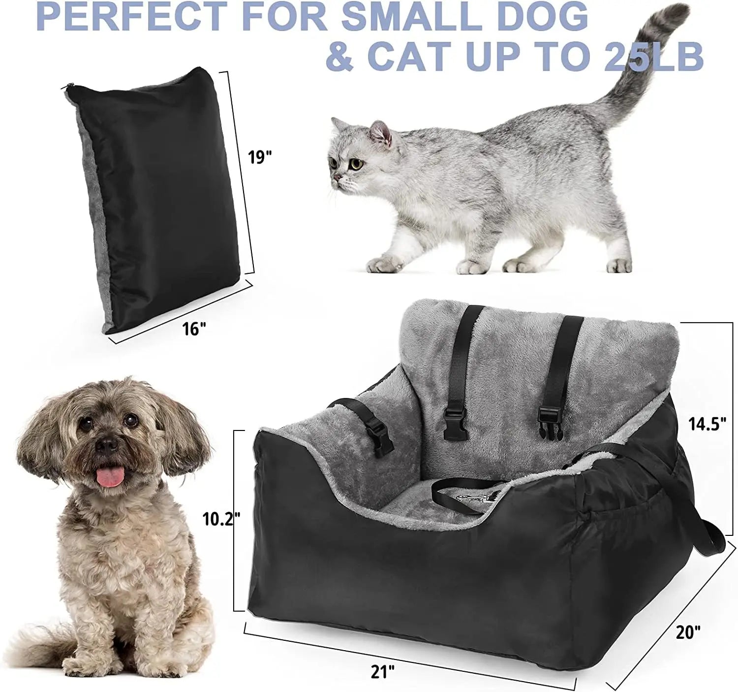 Dog Car Seat for Small Dogs Detachable and Washable Soft Dog Booster Seats with Storage Pockets Leash Pet Car Travel Carrier Bed