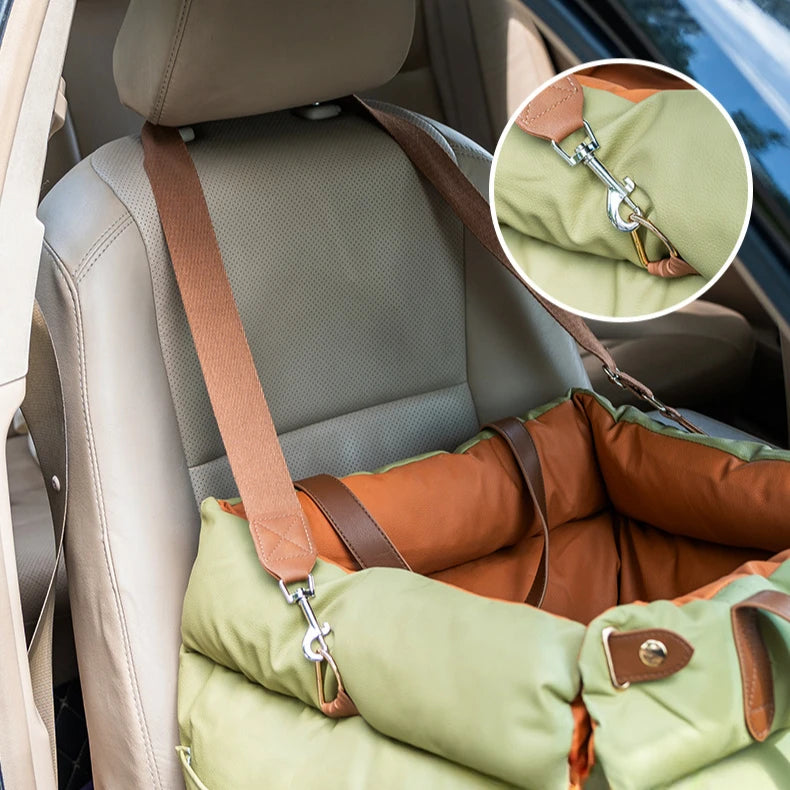 Deluxe Faux Leather Pet Car Seat Booster Bed Dog Car Seat Bed with Safety Buckle Customized LOGO Luxury Dog Beds Pet Car Seat