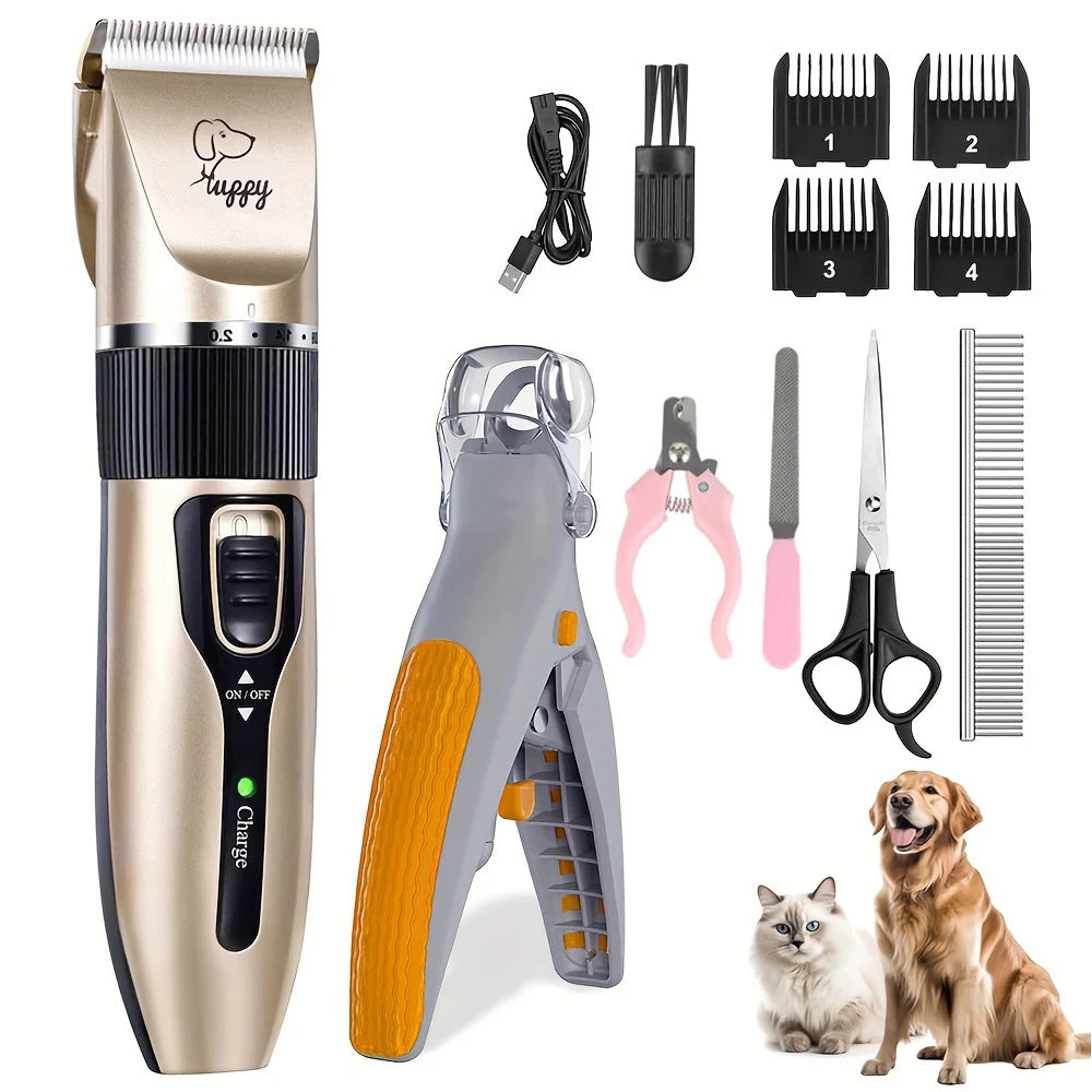 2 in 1 Electric Trimmer & LED Nail Clipper Non-Slip Grip Pet Smart Dog Cat Grooming Kit with LED Light Scissors Included