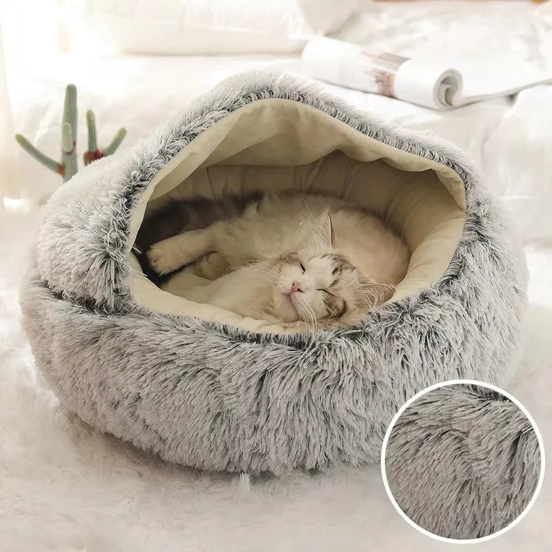 Winter Long Plush Solid Cat Bed & Pet Cage Warm Cushion Basket Dog Bed Sleep Bag Nest for Small Cats