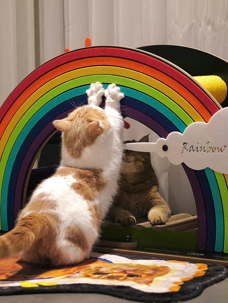 Petree Rainbow Cat Scratcher Post Corrugated Paper Sisal Climbing Frame Home Furniture Cat Toys Tree