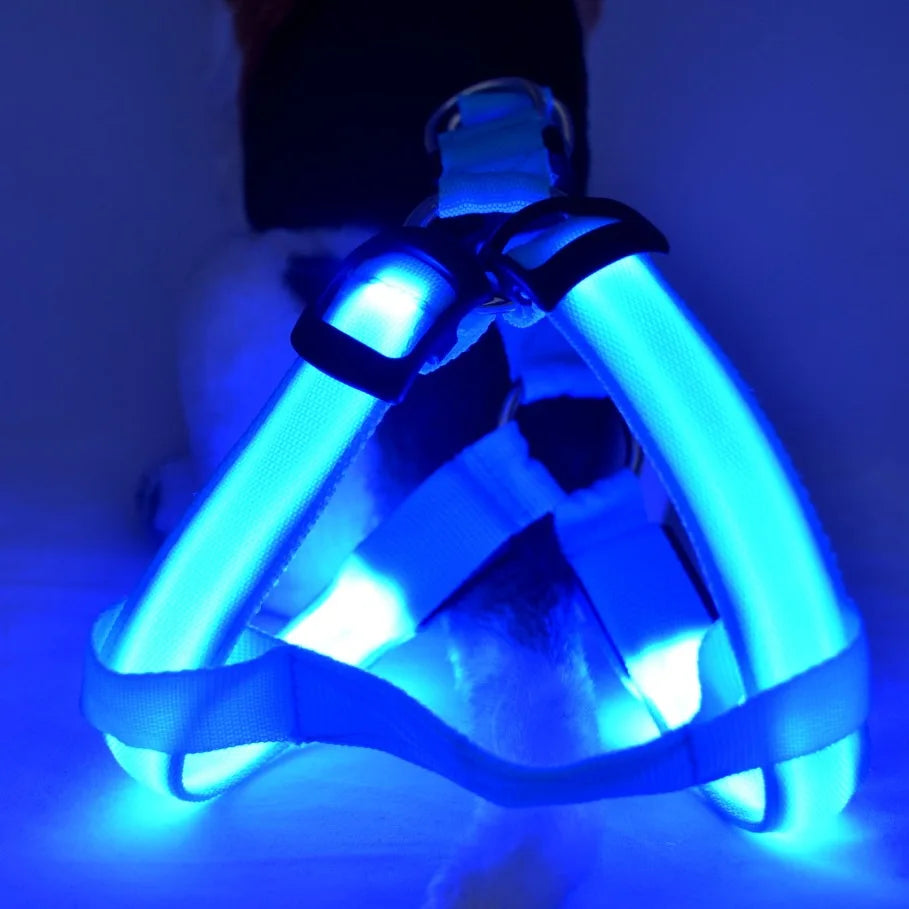 Adjustable LED Dog Harness No Pull Small Medium Glowing Nylon Breast Band Night Safety Pets Dog Accessories