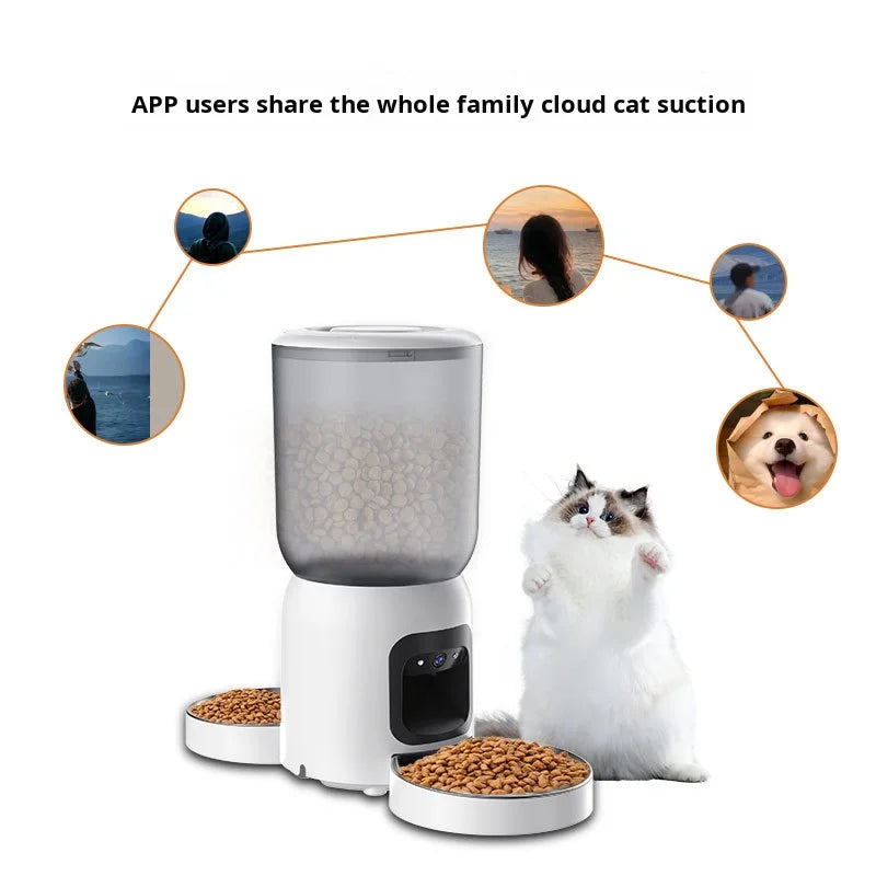 OEM 6L Automatic Feeder with Camera Dual Bowls Smart Pet Feeder Dual Camera Monitoring APP Remote Calling Timing Voice Recording