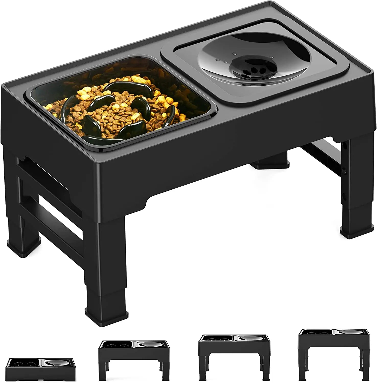Elevated Slow Feeder Dog Bowls Raised Stand with Non Spill Dog Water Bowl Adjustable Dog Food Bowl