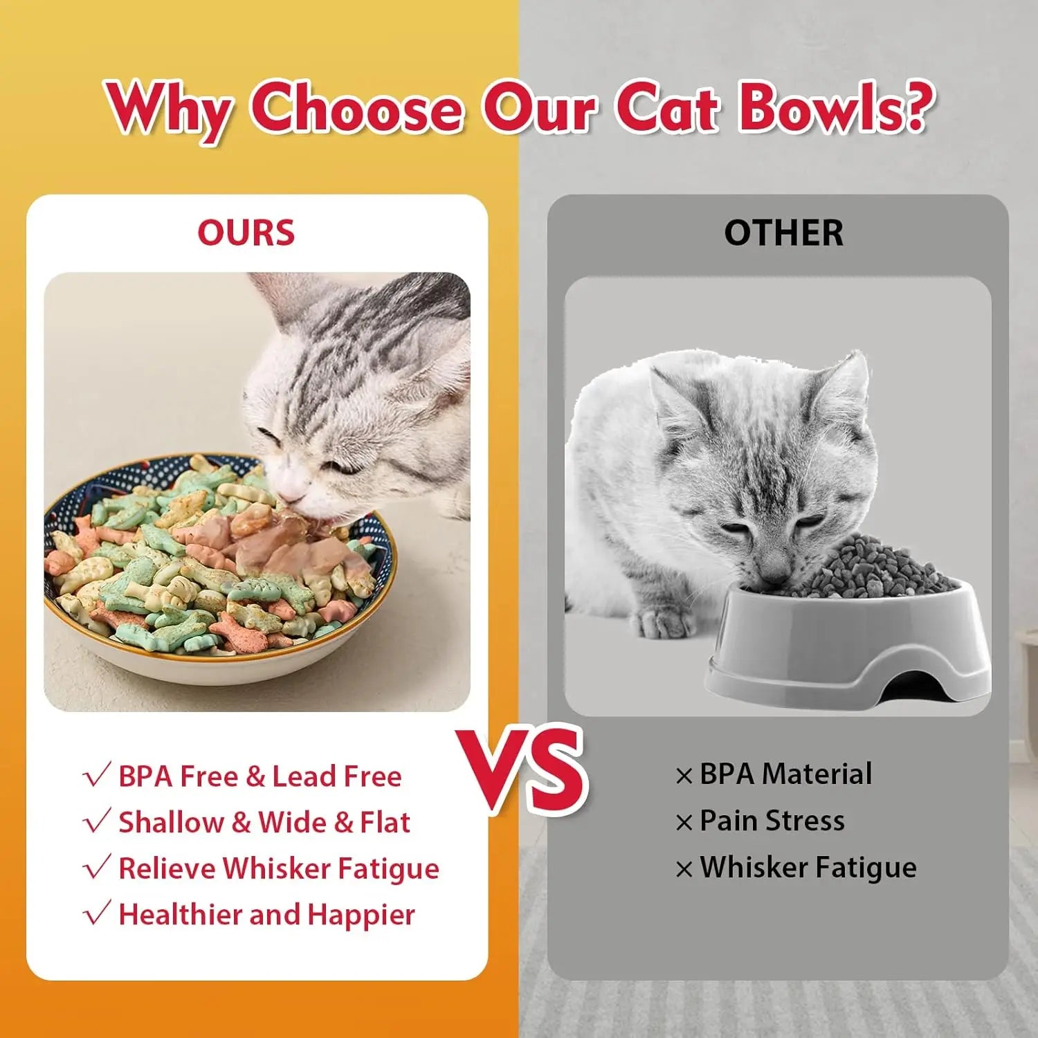 Ceramic Cat Bowls for Food Colorful Cute Cat Bowl Set of 6 Wide Shallow Whisker Friendly Microwave and Dishwasher Safe