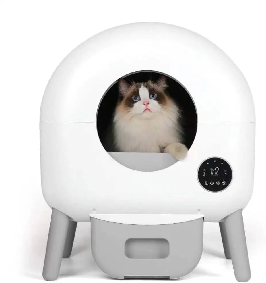 Extra Large 76L Smart Self-Cleaning Litter Box App-Controlled Safety Features Easy Cleaning for Multiple Cats Made Plastic