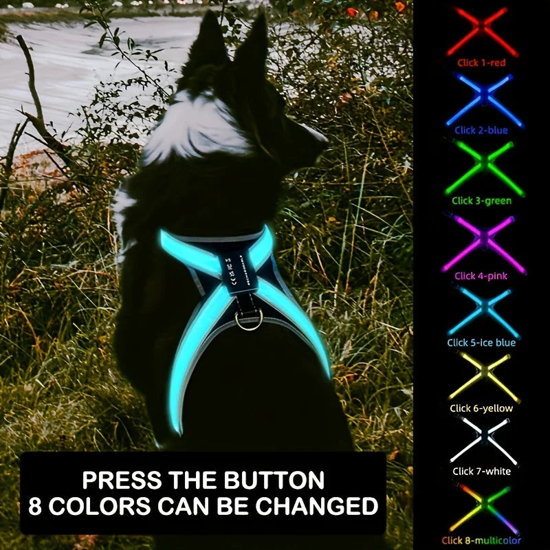 8 Colors LED Pet Vest Rechargeable - Keep Your Dog Safe and Visible at Night with Flashing Lights Suitable for Medium Large Dogs