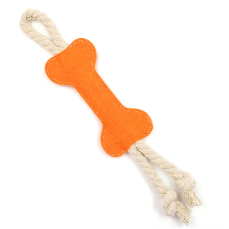 Puppy Dog Chew Toy Bone Shape Felt Material Tearing Rope Knot Interactive Teeth Cleaning and Pet Training Tool