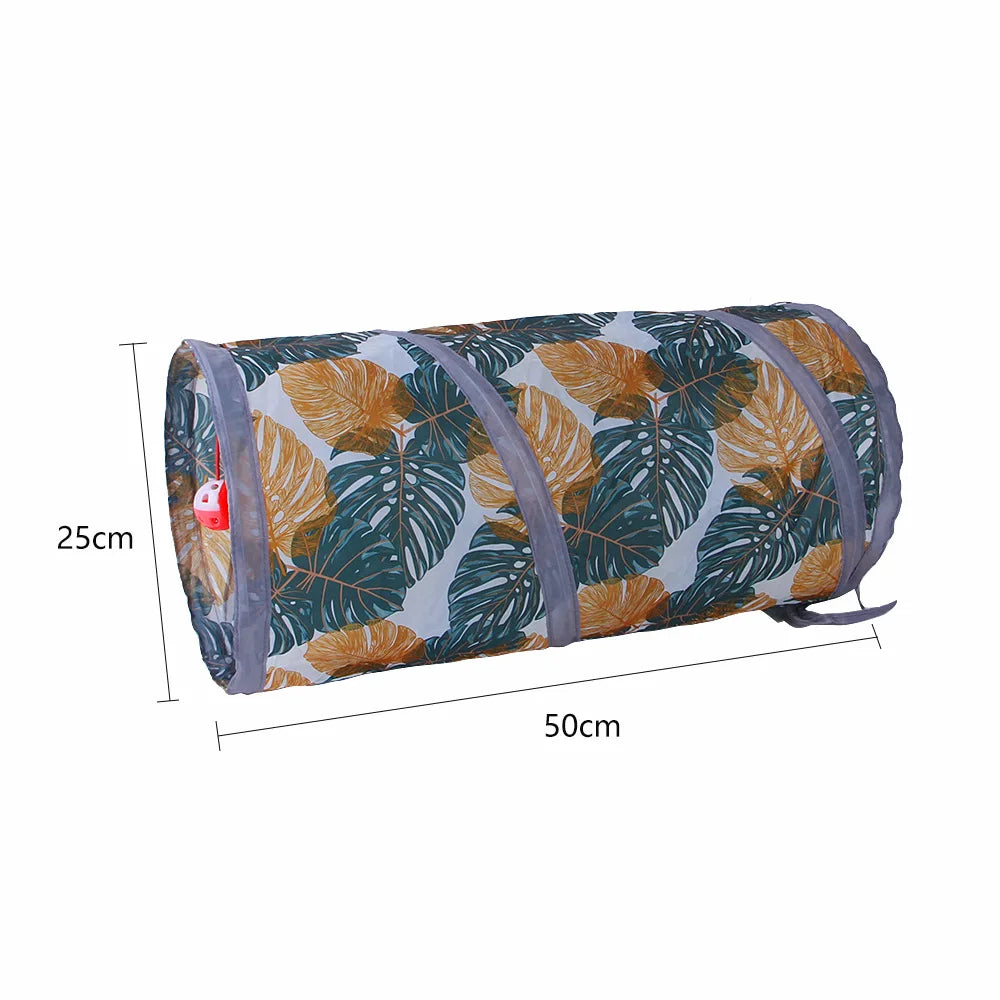 Print Cat Tunnel Tube Collapsible Foldable Cat Kitten Rabbit Play Tunnel Toys Training Interactive Funny Pet Supplies 2/3/4 Ways