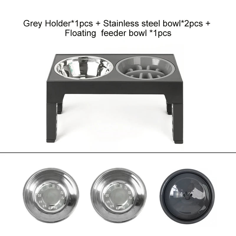 Elevated Dog Bowls with Slow Feeder Dog Bowl Stainless Steel Bowls Adjustable Pet Feeder Stand for Large Medium Dog Products